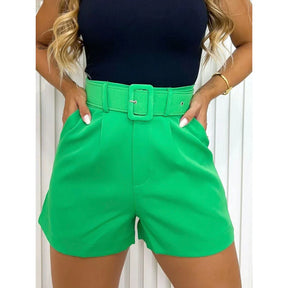 Short Feminino Linho Com Bolso e Cinto