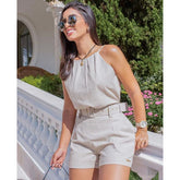 Conjunto Feminino Linho Blusa e Shorts