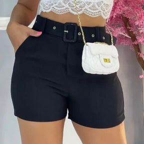 Short Feminino Linho Com Bolso e Cinto