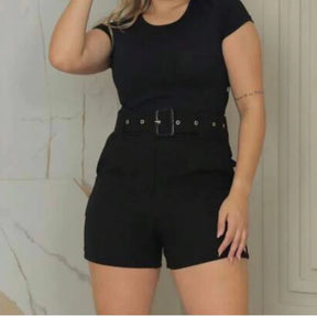 Short Feminino Linho Com Bolso e Cinto