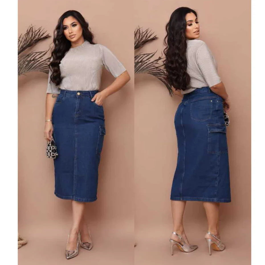 Saia Jeans Cargo Longa