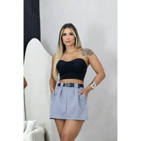 Short Saia De Alfaiataria Com Cinto De Couro Feminino