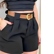 Short Feminino Alfaiataria Social com Cinto Cintura Alta