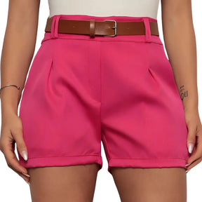 Short Feminino Alfaiataria Social com Cinto Cintura Alta